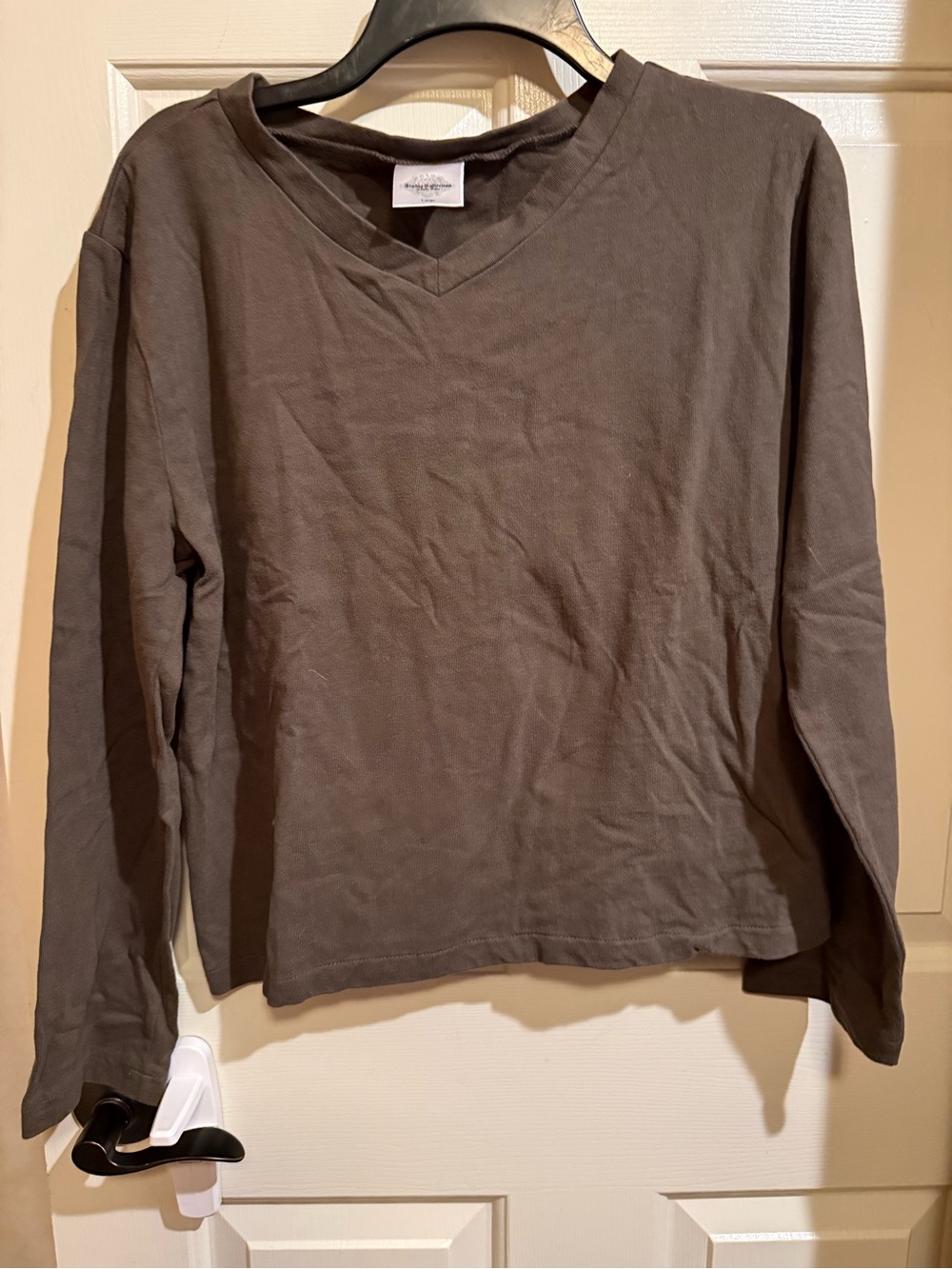 V-Neck Long Sleeve Tee — Brown